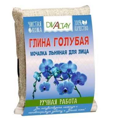 Мочалка льняная для лица Голубая глина